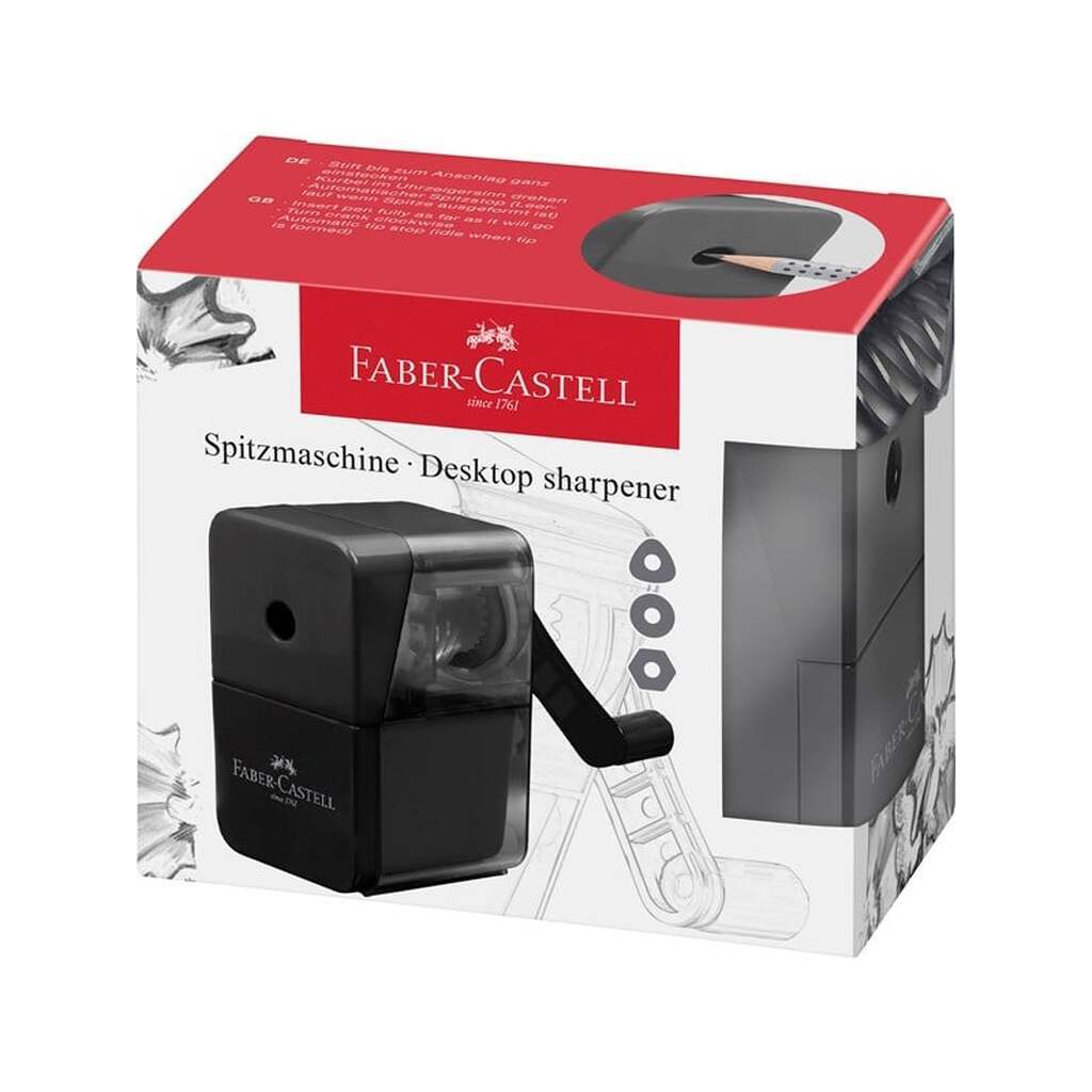Faber-Castell Spidsemaskine til runde, trekantede og sekskantede blyanter op til 8,4 mm i diameter. Farve på krop: Sort