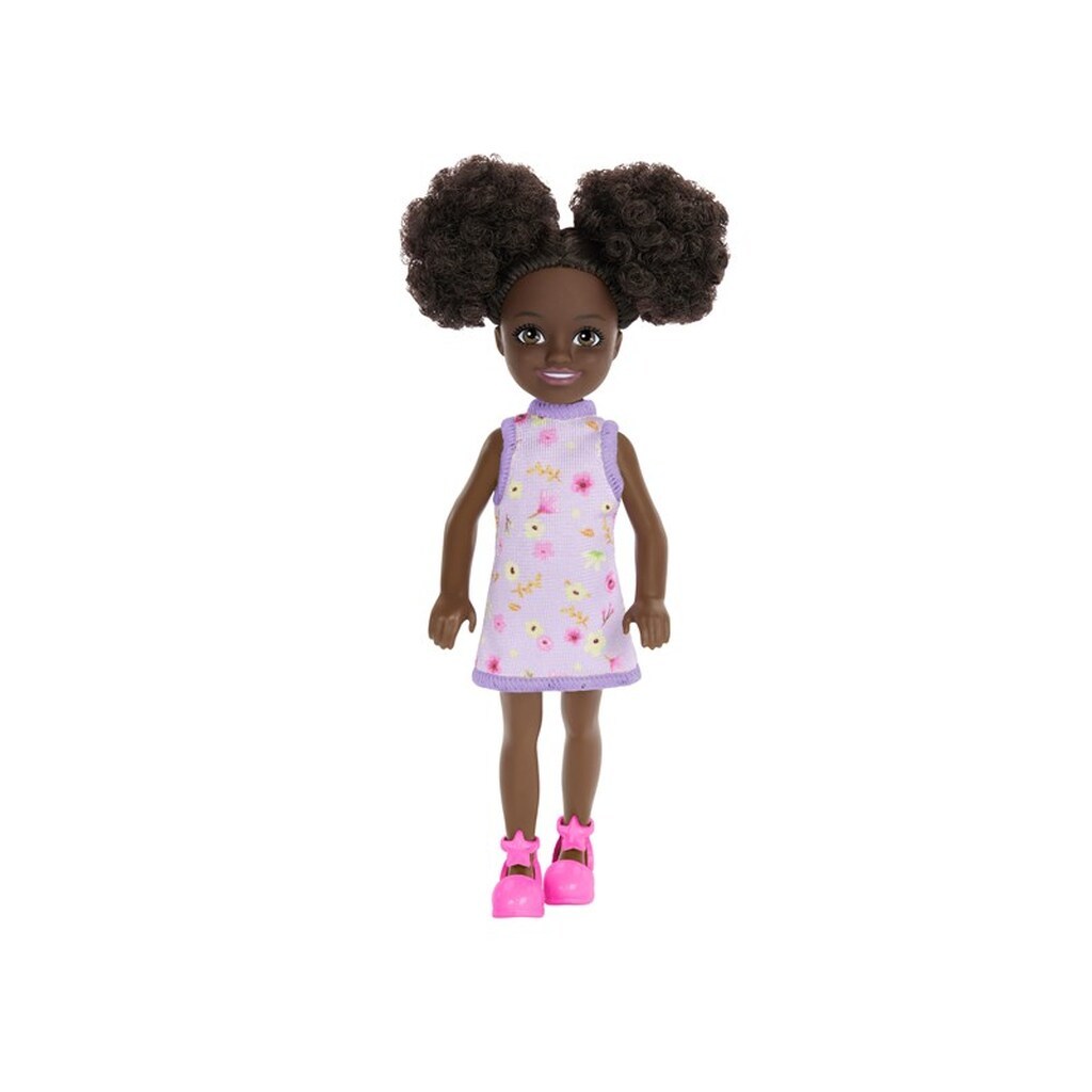 Barbie Chelsea Doll - Purple Floral Dress with Space Buns &amp; Brown Eyes