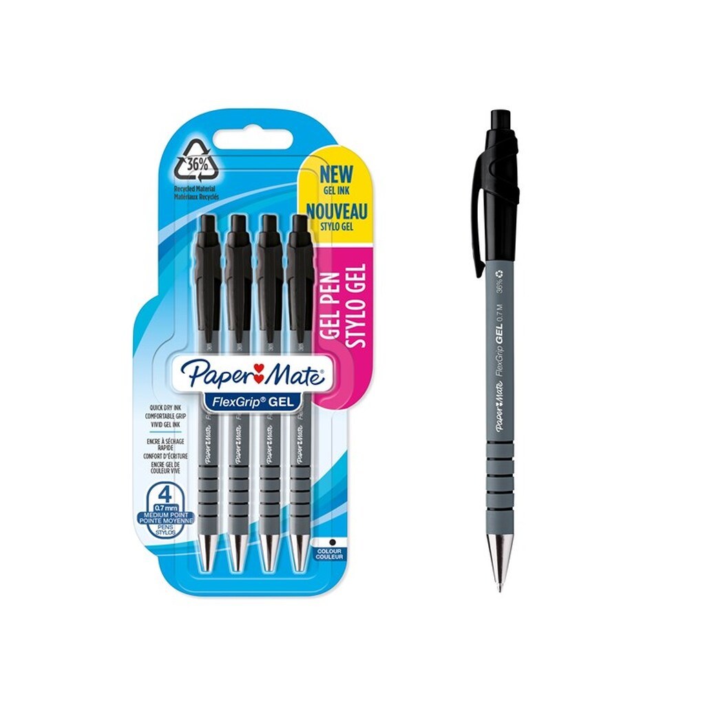 Paper Mate Flexgrip Gel Pens | 0,7 mm | Sort blæk | 4 styk