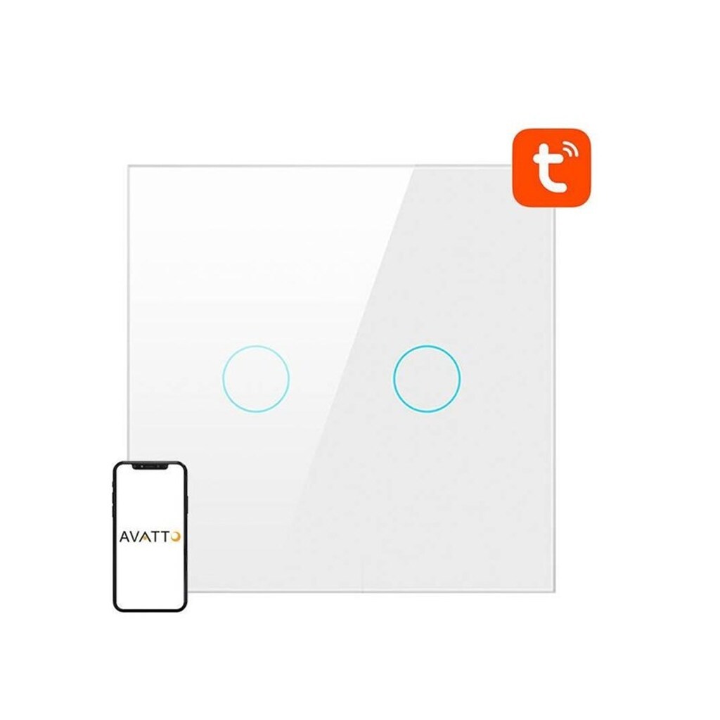 Avatto Smart Light Switch ZigBee LZTS02-EU-W2 2 Way No Neutral TUYA (white)