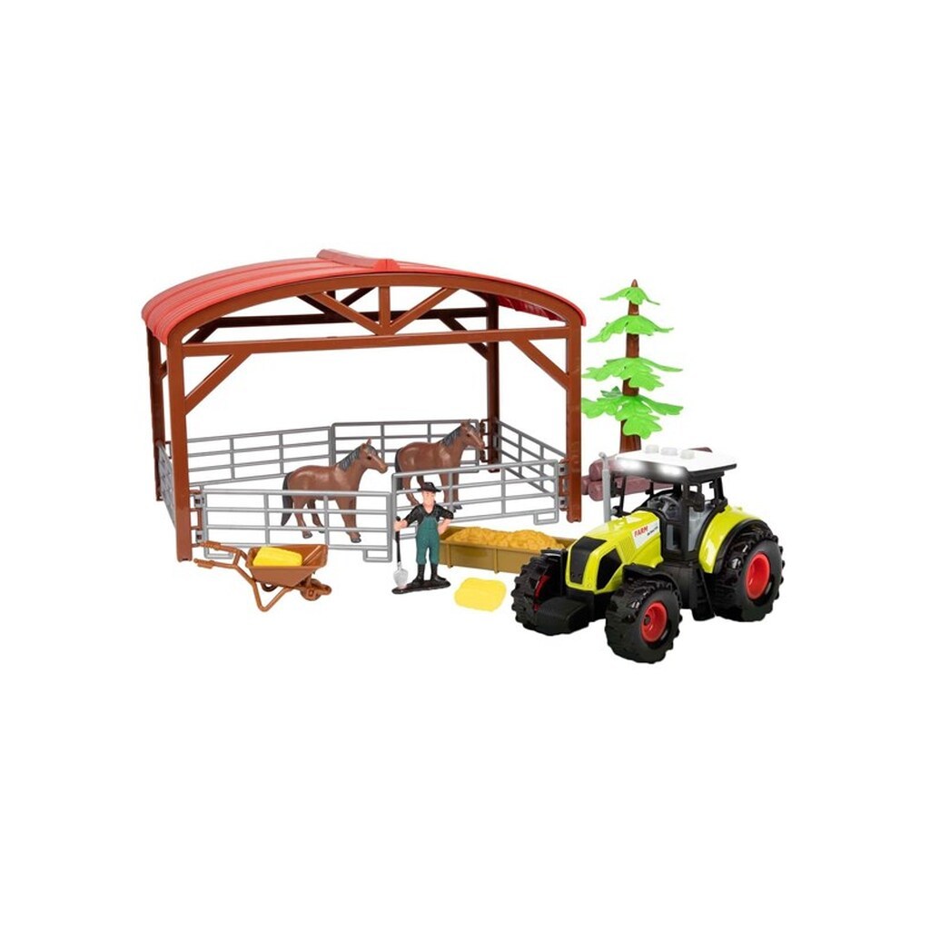 Toi-Toys - Ackers Ville Horse Stable with Tractor Light and Sound Playset 14pcs.