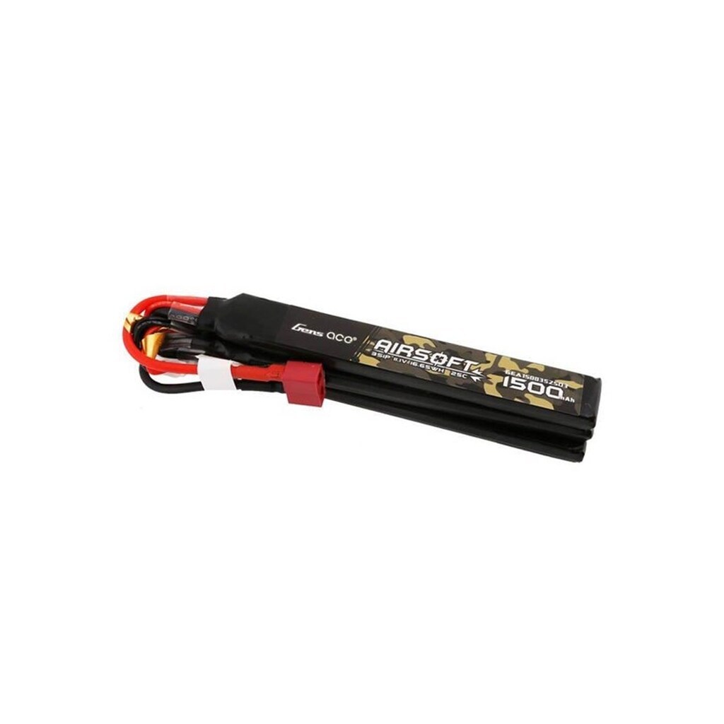 Gens ace &amp;Tattu 25C 1500mAh 3S1P 11.1V Nunchuck 3X Airsoft Gun Lipo Battery with T Plug