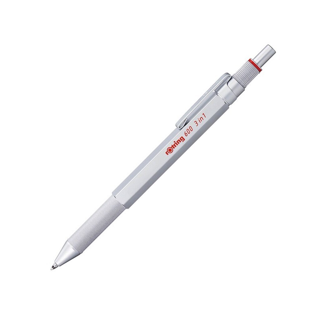 Rotring rOtring 600 3-i-1 Multifarve Pen og Mekanisk Blyant | Sort &amp; Rød Kuglepensspidser | 1 Mekanisk Blyant Spids (0,5 mm) | Sølv skaft