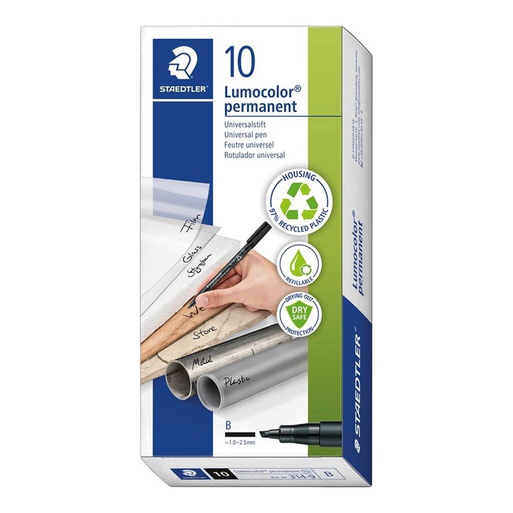 Staedtler LUMOCOLOR PERM B 1,0-2,5 mm rød, ÆSKE 10 STK