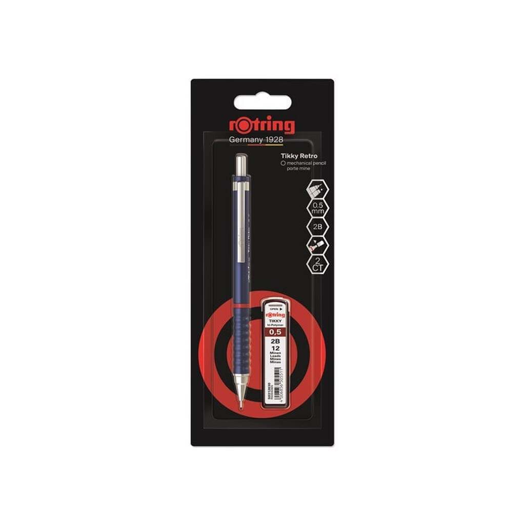 Rotring rOtring Tikky Retro Mekanisk Blyant Sæt | 2B Bly, 0,5 mm | Blåt Skaft