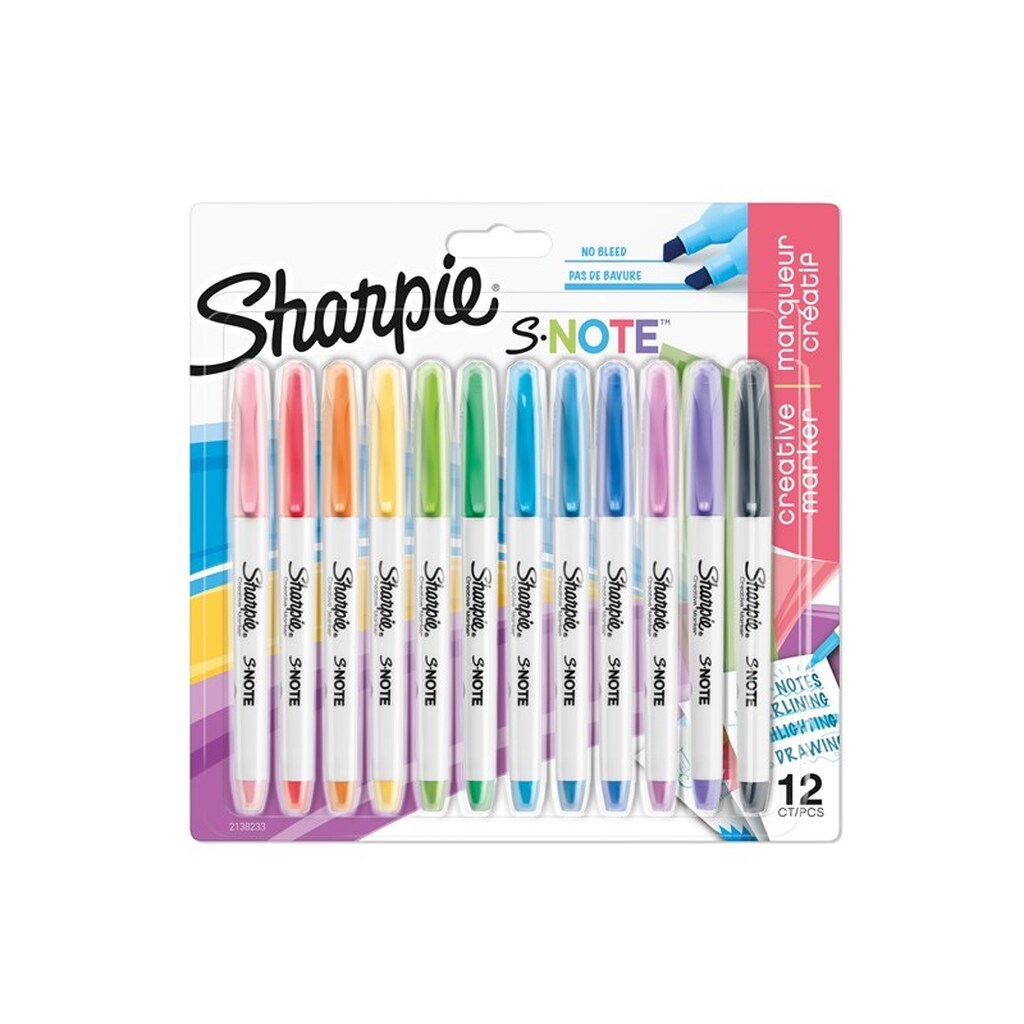 Sharpie S-Note | Alsidig 2-i-1-spids | Kreativ markeringspen | 12 styk