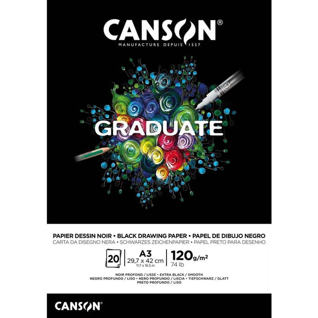 Canson Graduate Black Paper Pad A3 120G 20 SH