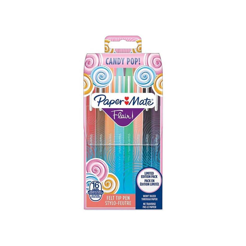 Paper Mate Flair Felt Tip Pens | Medium spids (0,7 mm) | Forskellige candy-POP-farver | 16 styk