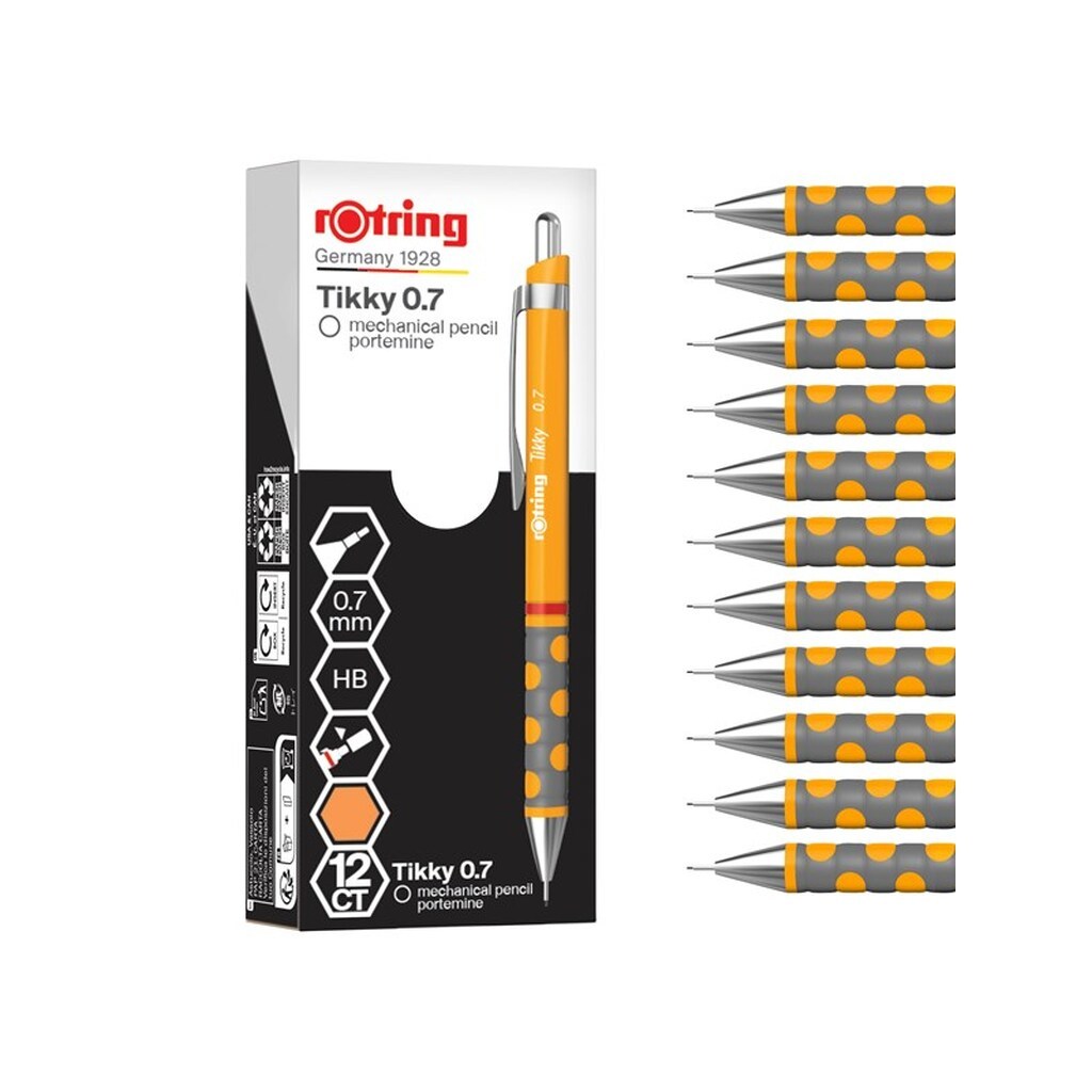 Rotring rOtring Tikky Mekanisk Blyant | HB 0,7 mm | Marigold (Orange) skaft | 12 Stk