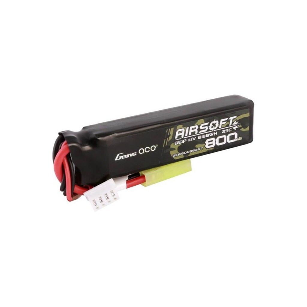 Gens ace &amp;Tattu Gens Ace Lipo 800mAh 11.1V 25C 3S1P Airsoft Gun Lipo Battery with Mini Tamiya Plug