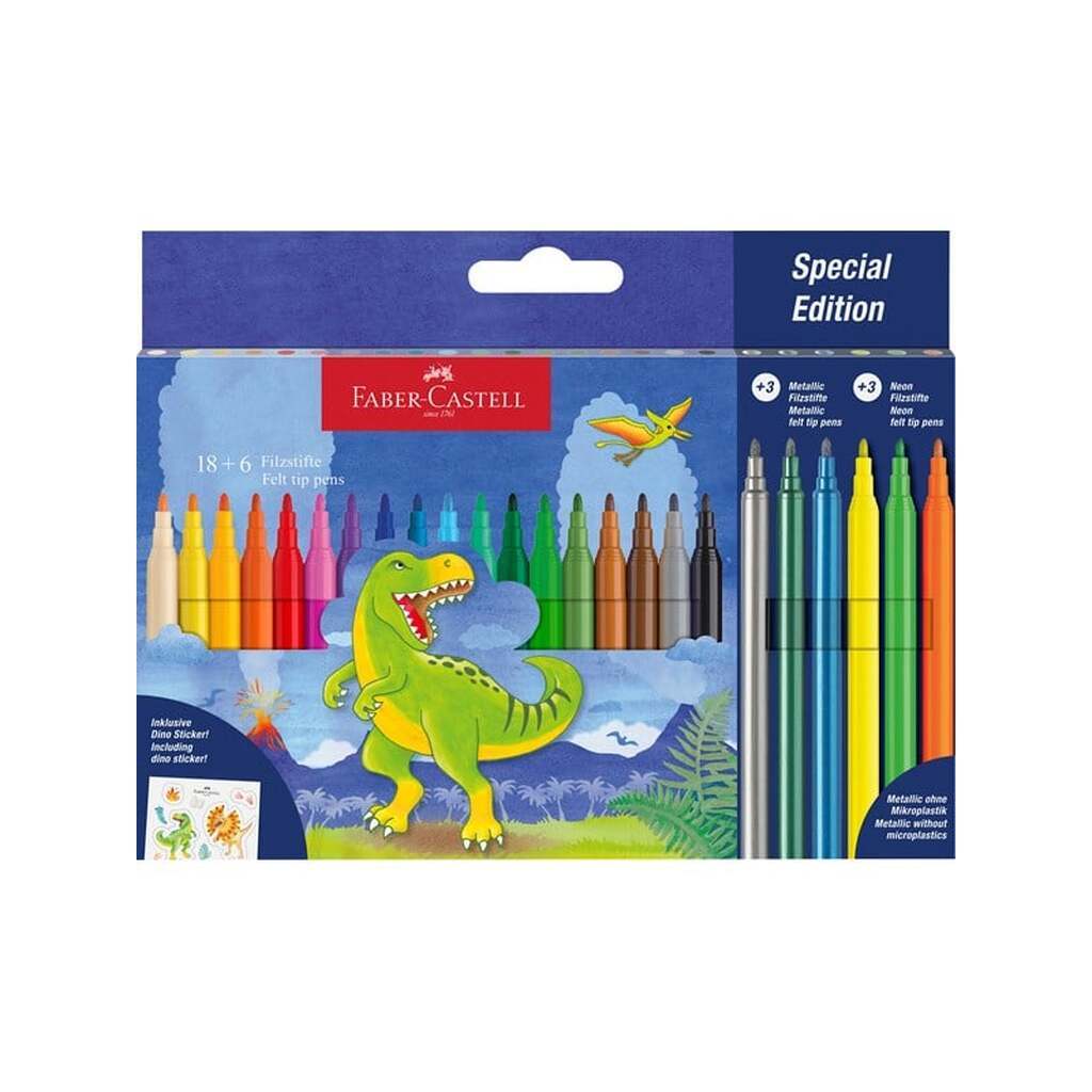 Faber-Castell Tusser Dinosaur+Sticker 18+3 metallic+3neon