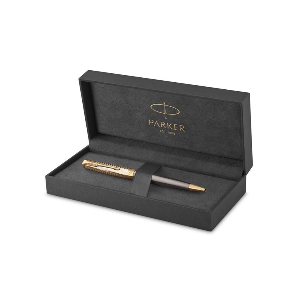 Parker Sonnet  Pioneers Collection Kuglepen | Grålakeret med guldhætte &amp; beklædning | Medium spids | Sort blæk | Gaveæske