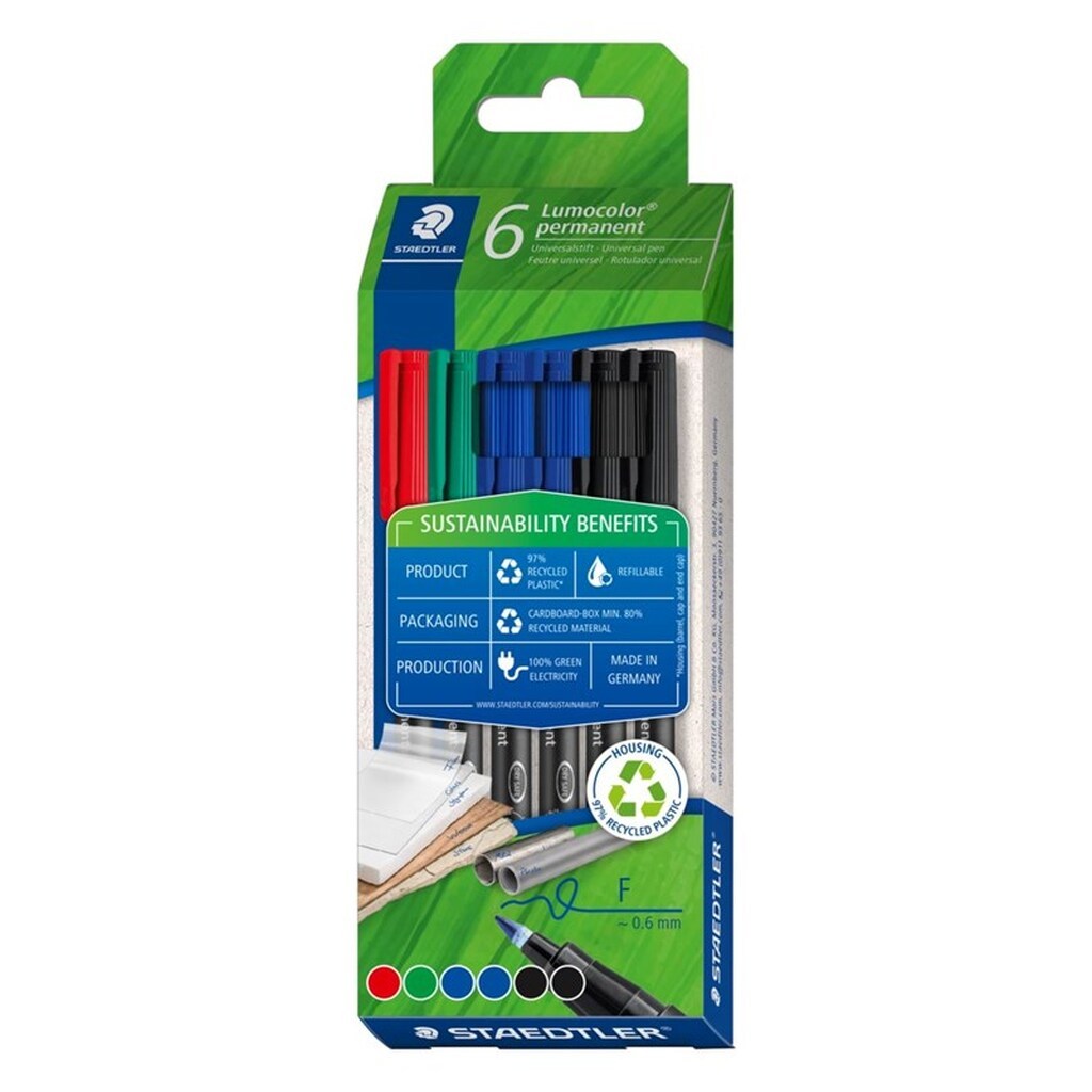 Staedtler Lumocolor Perm F 0,6mm 6 ass./boks