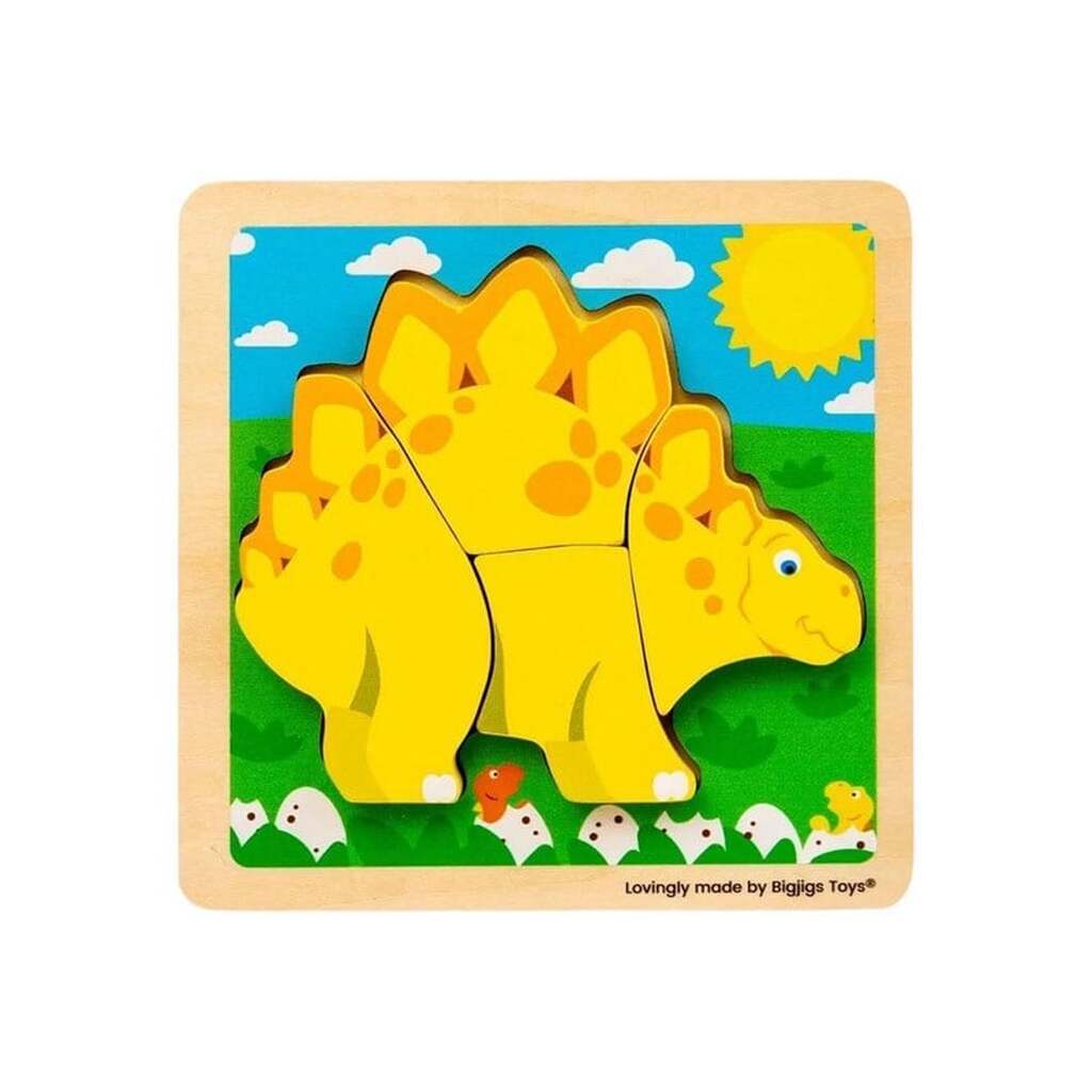 Bigjigs Wooden Shape Puzzle Stegosaurus - 4 pcs.