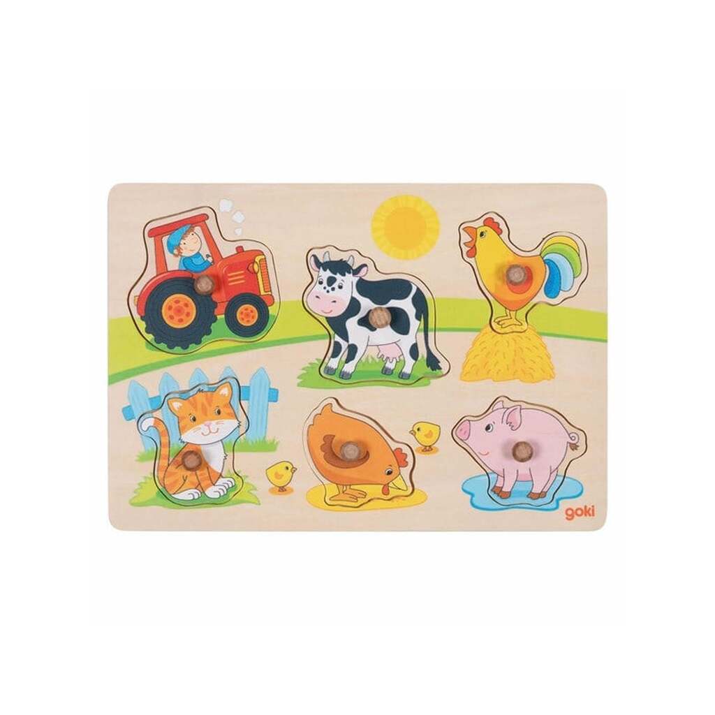 Goki Wooden Knob Puzzle on the Farm 6 pcs.