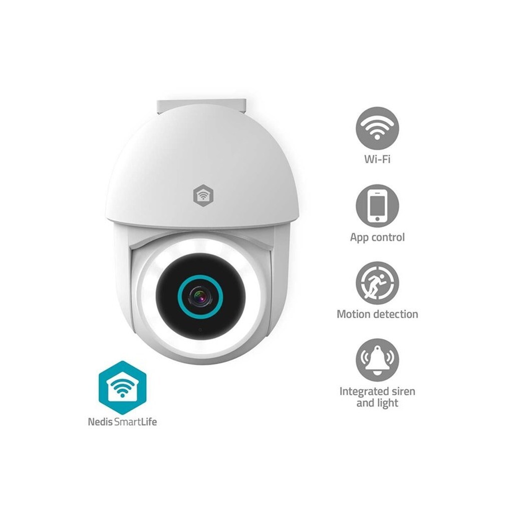 Nedis SmartLife udendørskamera, Wi-Fi, 3MP Full HD 1296p, IP65, Med bevægelsessensor, Nattesyn, Hvid