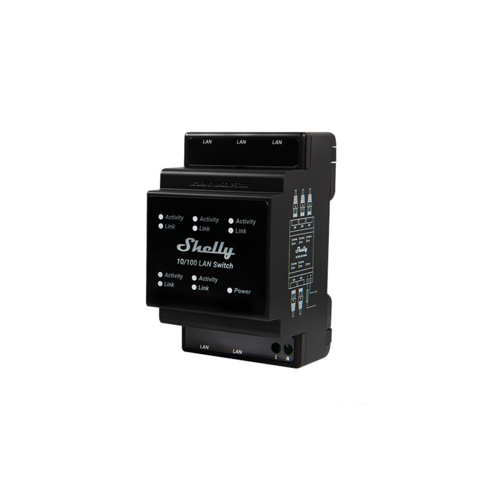Shelly LAN Switch - DIN-skinne switch med 5xRJ45 porte