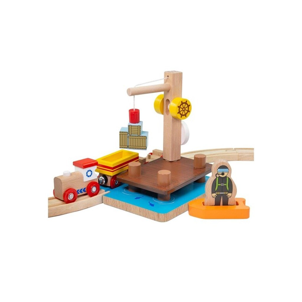 Bigjigs Wooden Rails Crane Dock with Culvert 3 pcs