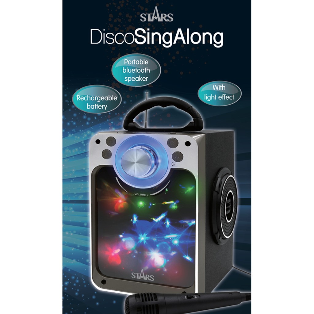 Stars Karaoke maskine med lyseffekter, mikrofon og Bluetooth, sort