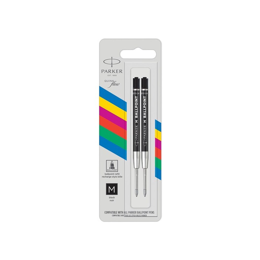 Parker Ballpoint Pen Refills | Medium spids | Sort QUINKflow-blæk | 2 Stk