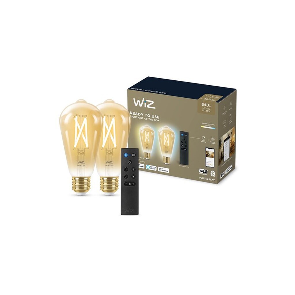 WiZ Filament Edison ST64 E27 ravfarvet 2-pak + mote