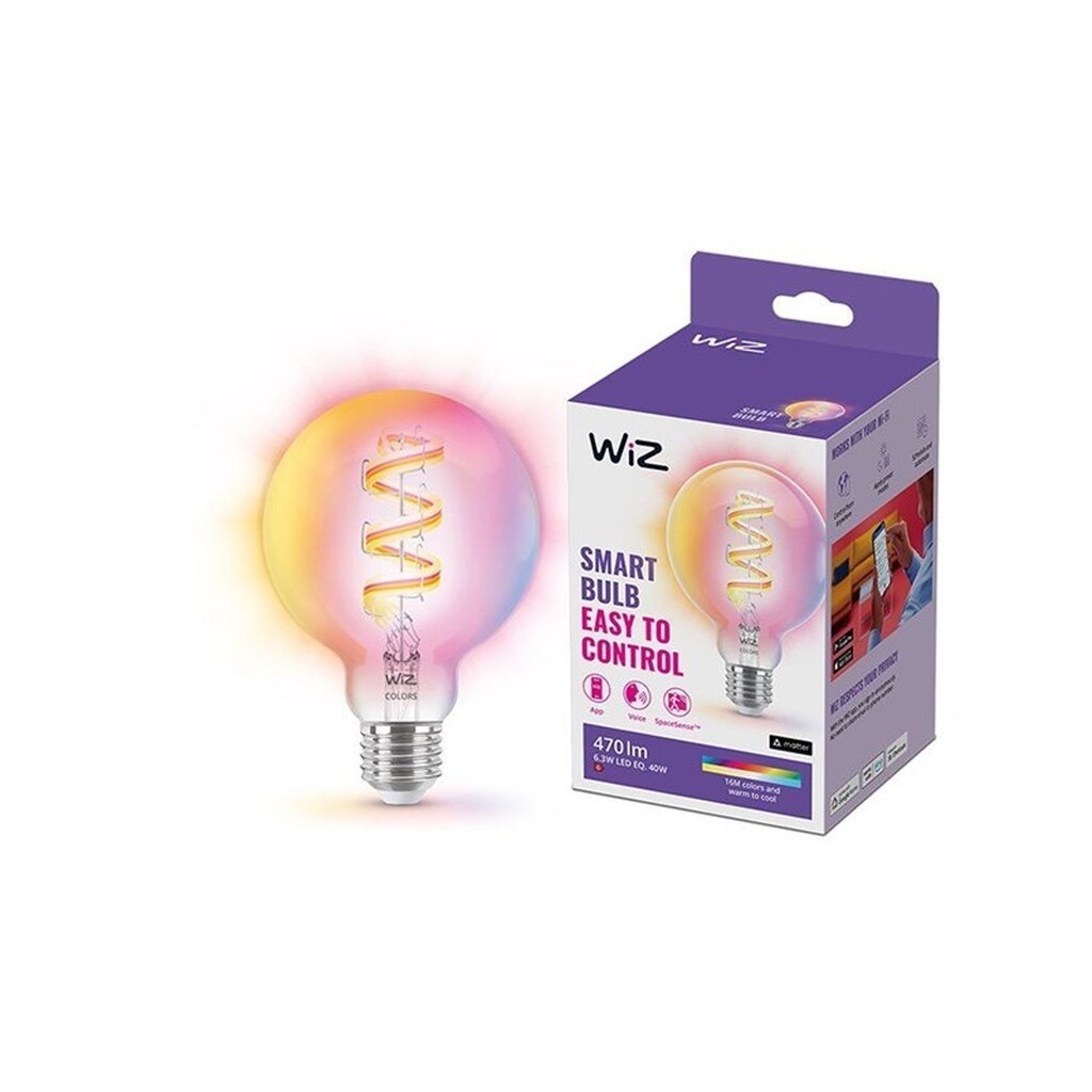 WiZ Filament Globe G95 6,3W RGB E27, klar