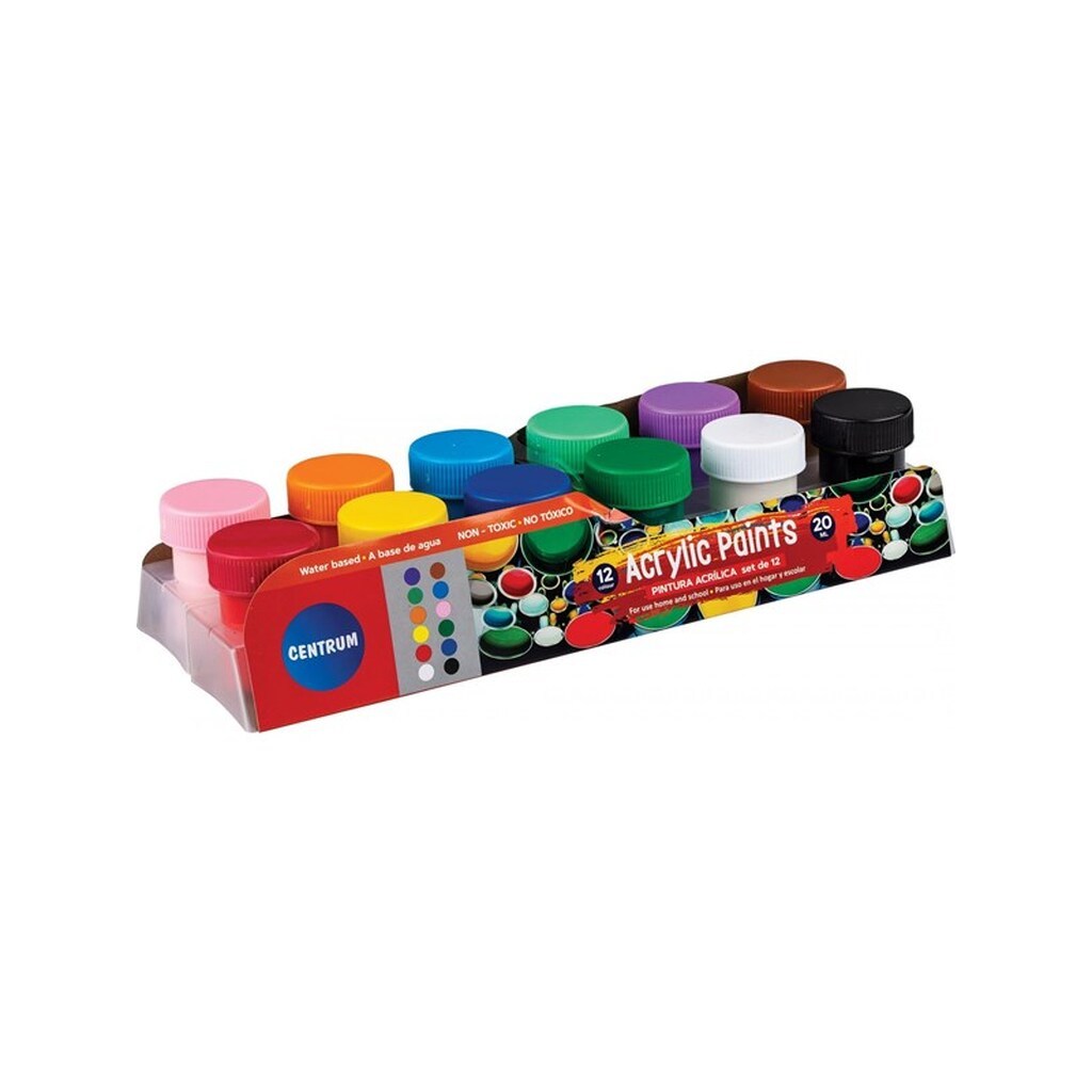 CENTRUM Akrylfarve 12 stk. 20ml. dåser. Ass. frv