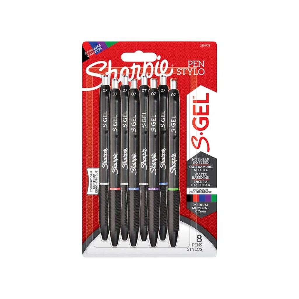 Sharpie S-gel | Gelpenne | Medium spids (0,7 mm) | Assorterede blækfarver | 8 Stk