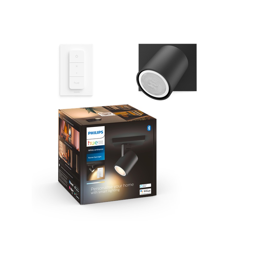 Philips Hue Runner Enkelt Spot - Sort - med Dimmer Switch
