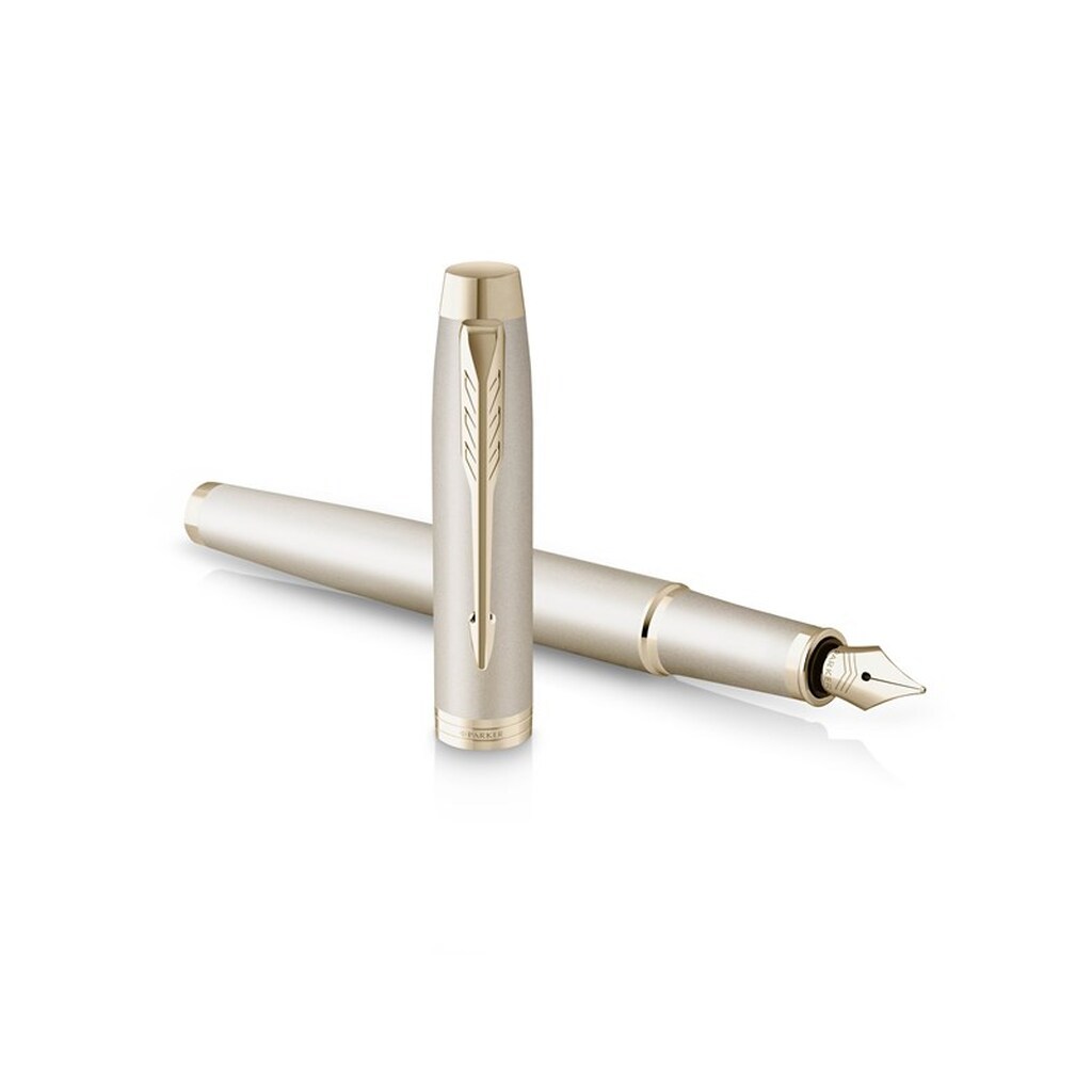 Parker IM Monokrom fyldepen | Champagnefinish og trim | Mellempunkt | Blå blæk | Gaveæske