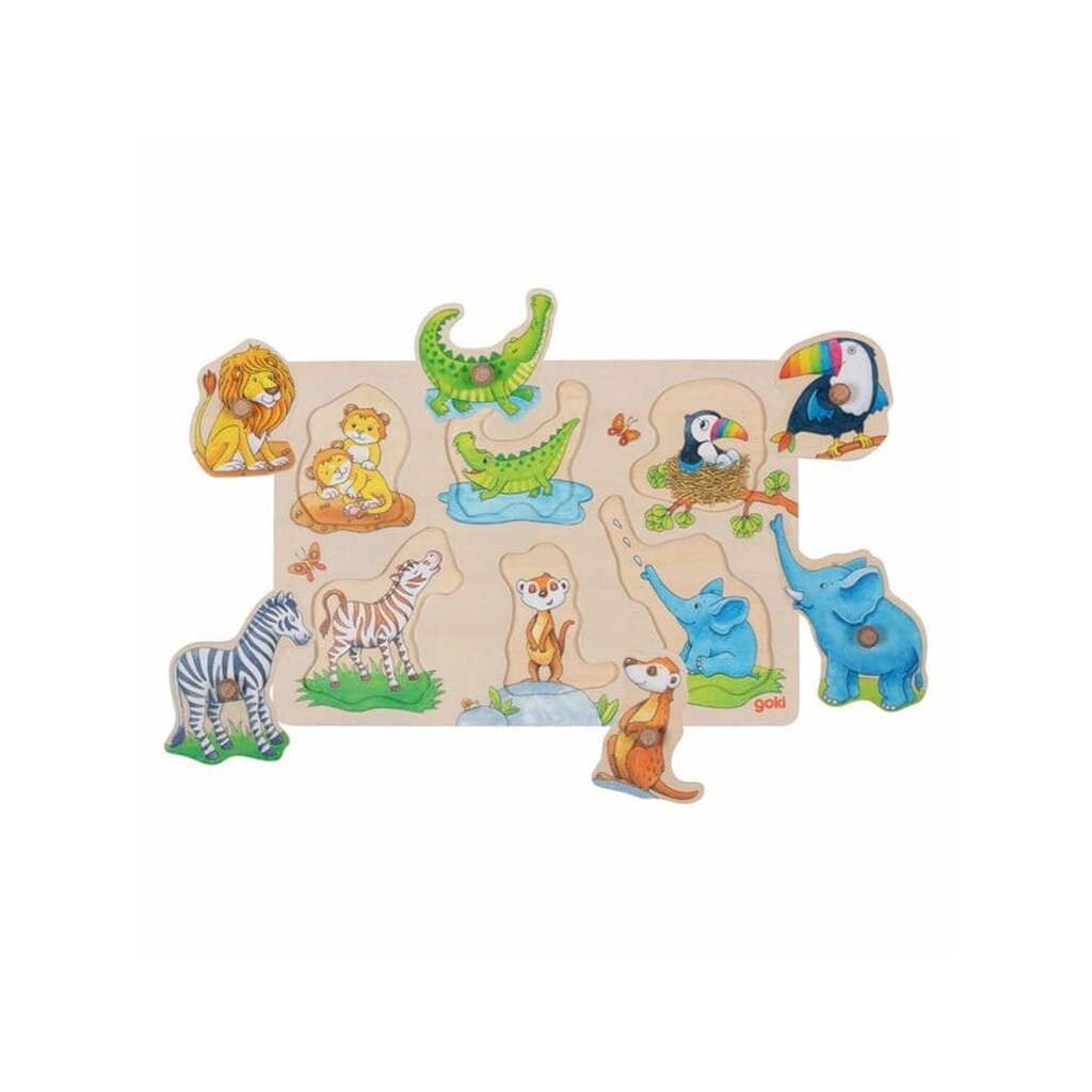Goki Wooden Background Knob Puzzle Mother and Baby 6 pcs.
