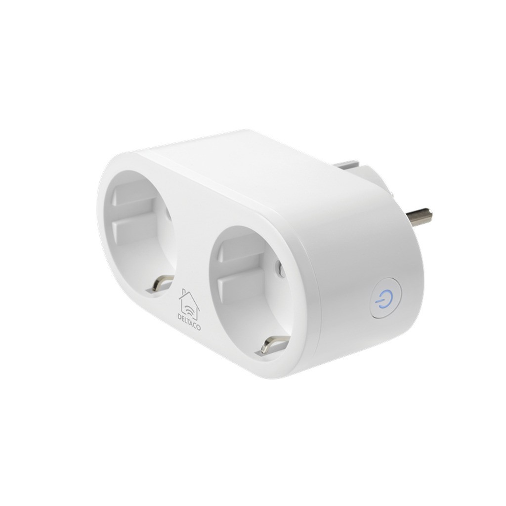 Deltaco Strømstik, Wi-Fi 2,4GHz, energiovervågning, 2xCEE 7/3, 13A, timer, hvid