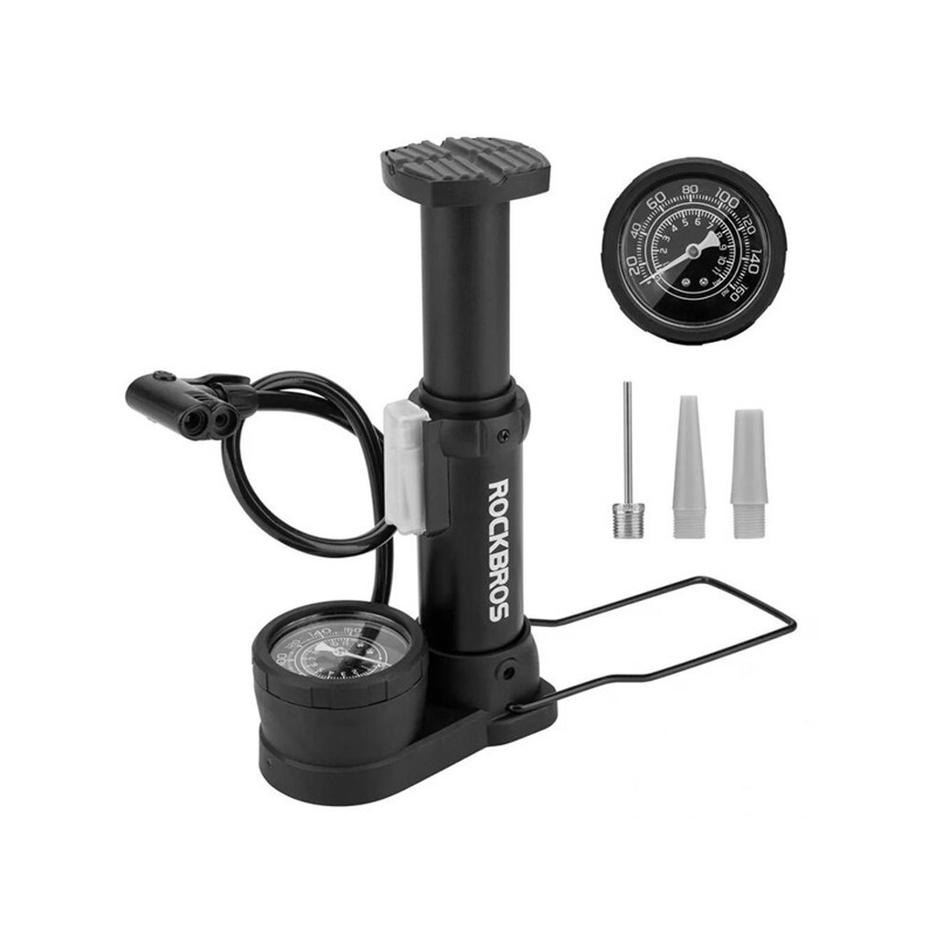 Rockbros 42610002001 floor bicycle pump with pressure gauge - black