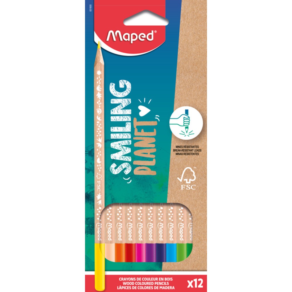 Maped Smiling Planet Farveblyanter, æske med 12 stk. FSC træ