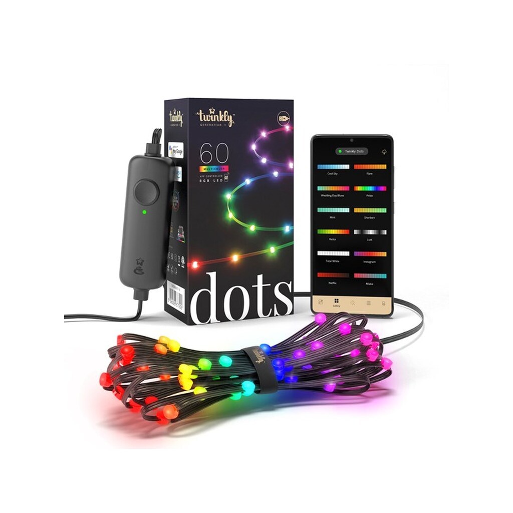 Twinkly Dots - 60 App-controlled RGB LEDs. 3 Meters. Black Wire. USB-powered.