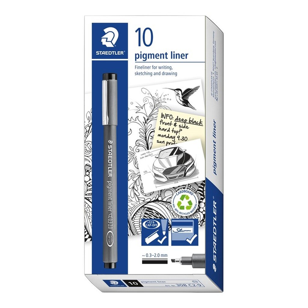 Staedtler STAEDTLER PIGMENT LINER SKRÅ  SORT, ÆSKE 10 STK