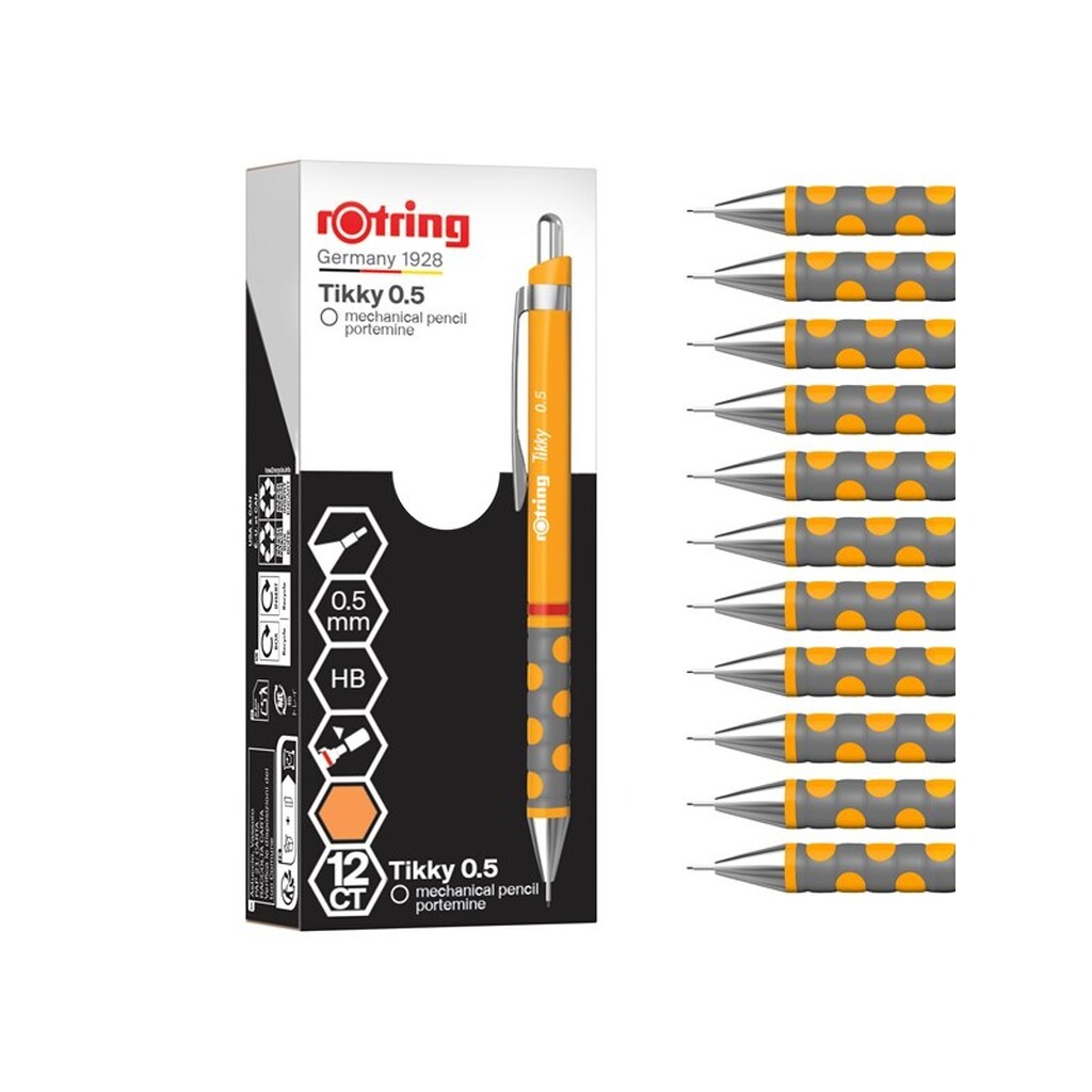 Rotring rOtring Tikky Mekanisk Blyant | HB 0,5 mm | Marigold (Orange) skaft | 12 Stk