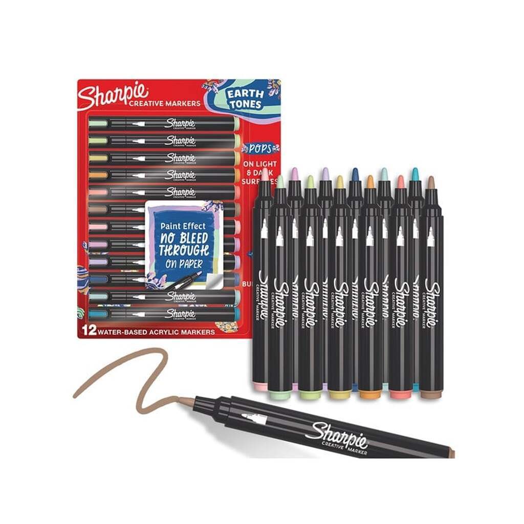 Sharpie Creative Akryl Paint Marker | Jordfarver | Bullet spids | Assorterede Farver | 12 Stk