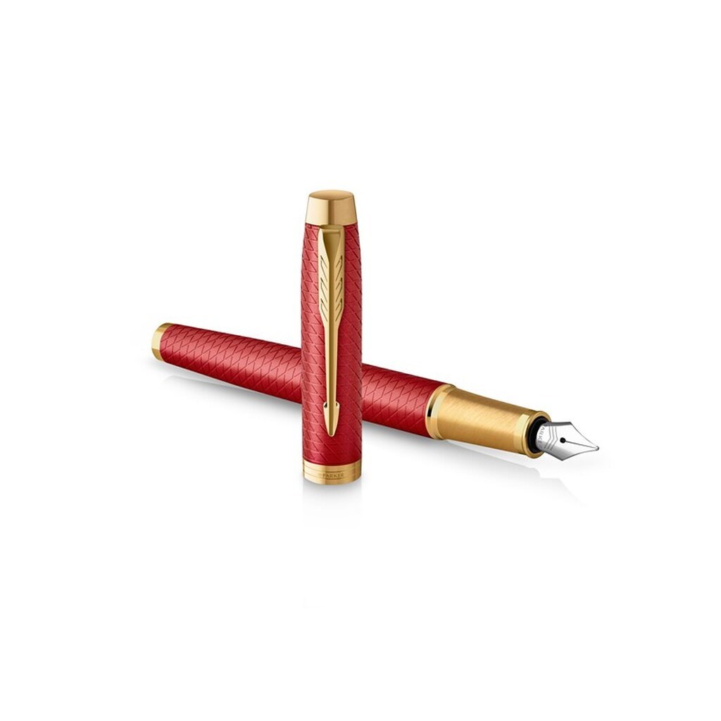 Parker IM premium rød med detaljer i guld, fyldepen