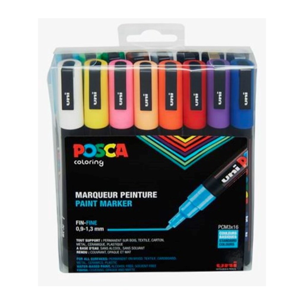 POSCA  marker sæt PC-3M, 16 ass. farver, std.
