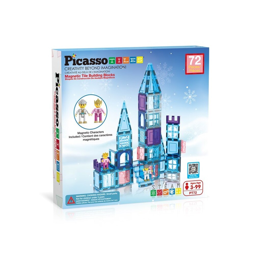 PicassoTiles 72 pc Ice Winter Theme Magnetic Tiles set