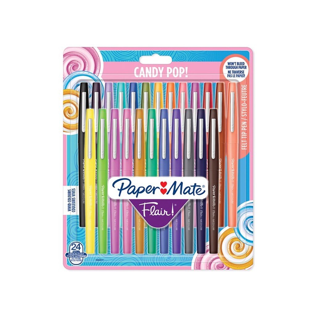 Paper Mate Flair Felt Tip Pens | Medium spids (0,7 mm) | Forskellige candy-POP-farver | 24 styk