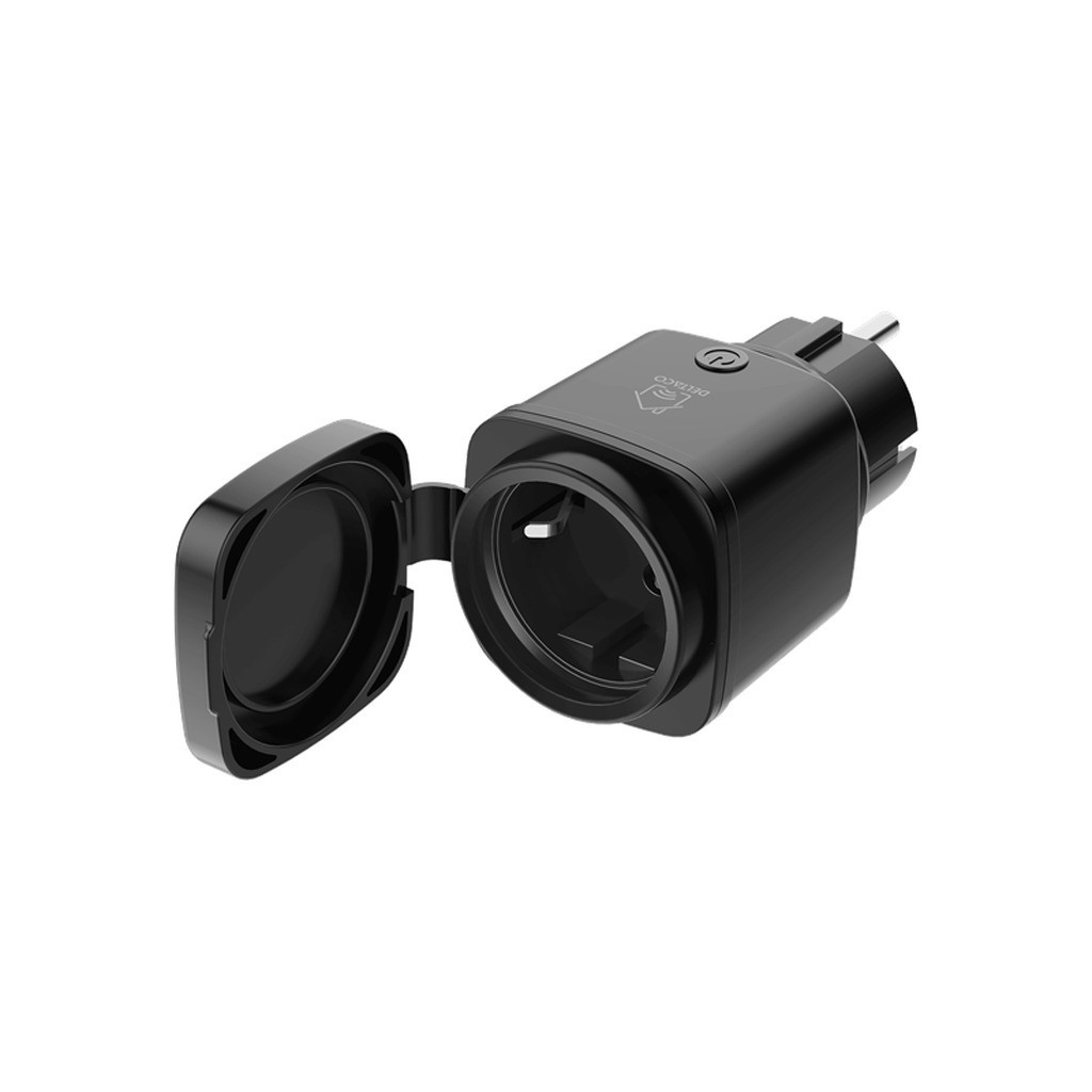 Deltaco Udendørs strømafbryder, WiFi 2,4GHz, IP44, 13A, timer, 1xCEE 7/3, 220-240V, sort/grøn