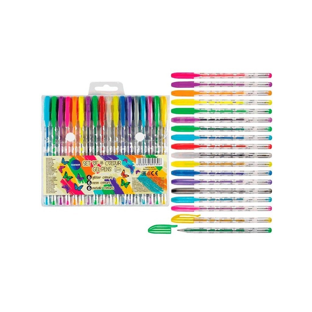 CENTRUM Gel Penne. 18 stk. Neon/Metallic/Glitter