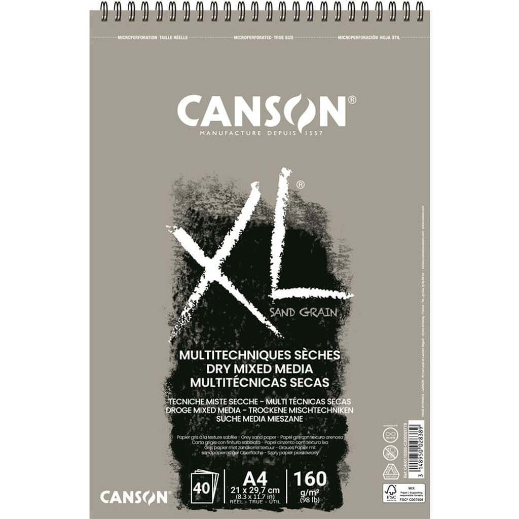 Canson XL Sand Grain A4 160G Grey Spiral 40 SH
