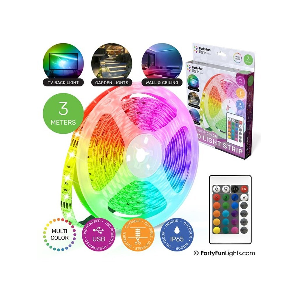 Party Funlight USB LED Light Strip - 3m Including Remote Control