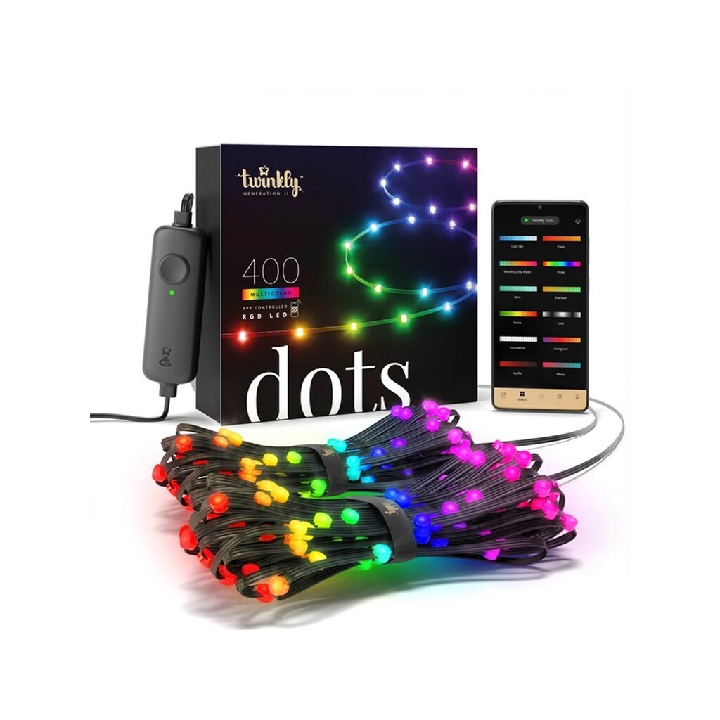 Twinkly Dots - 400 App-controlled RGB LEDs. 20 Meters. Black Wire.