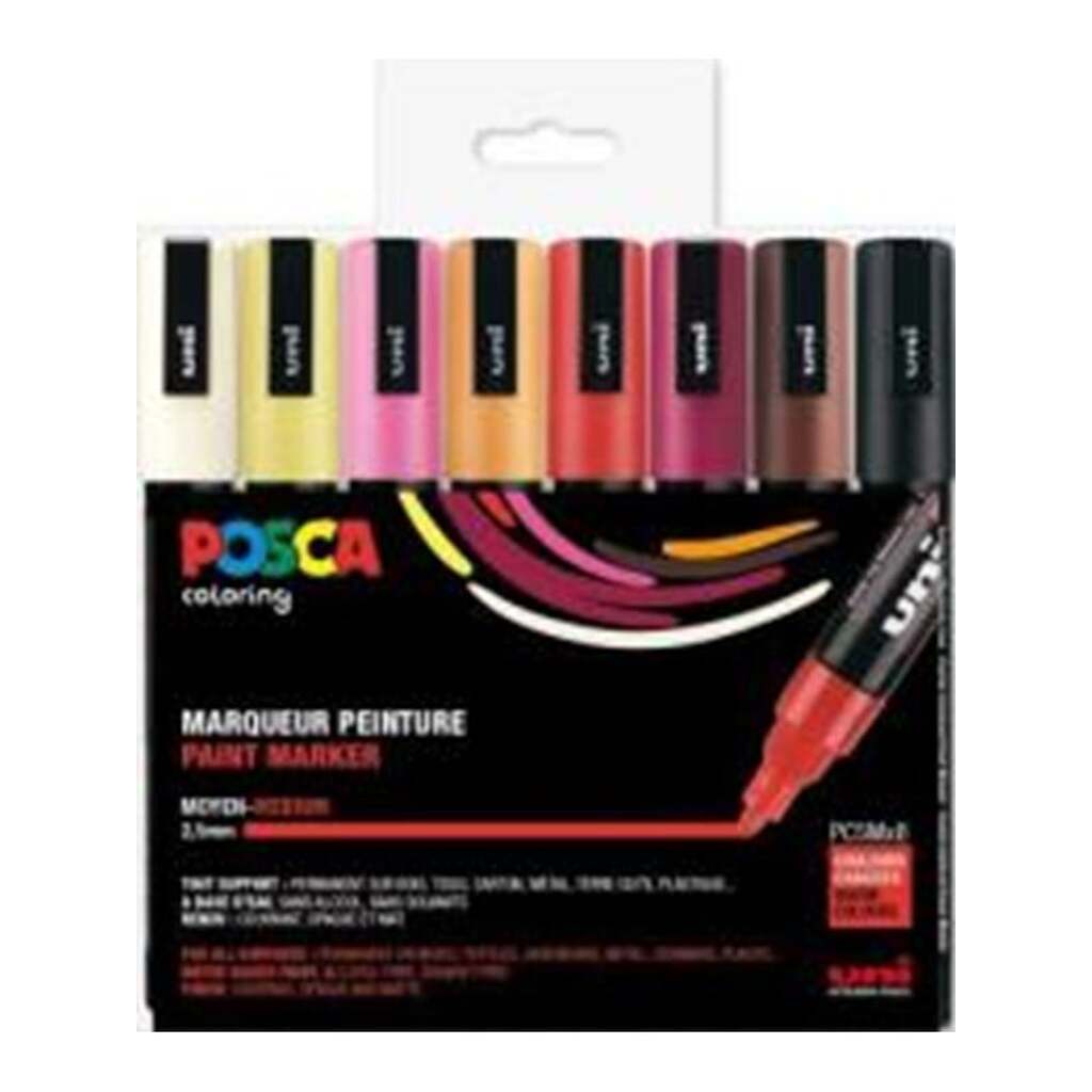 POSCA  marker sæt PC-5M, 8 ass. Warm farver