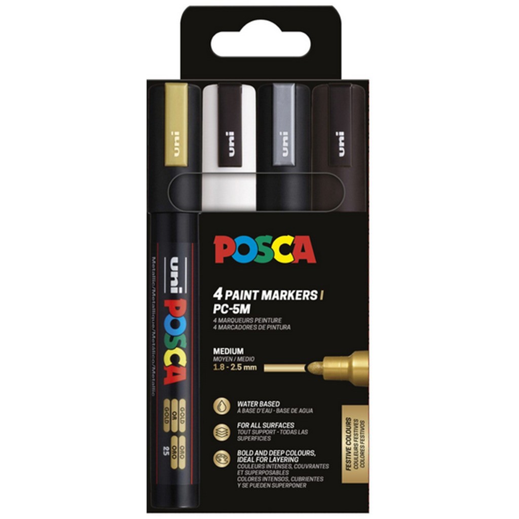 POSCA marker sæt PC-5M 4 ass. farver g-s-s-h