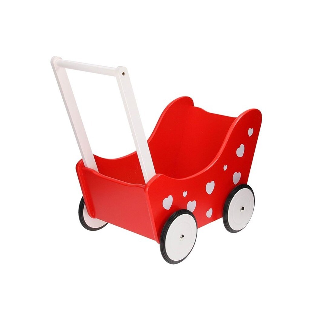 Playwood Doll&apos;s Pram Red with Hearts